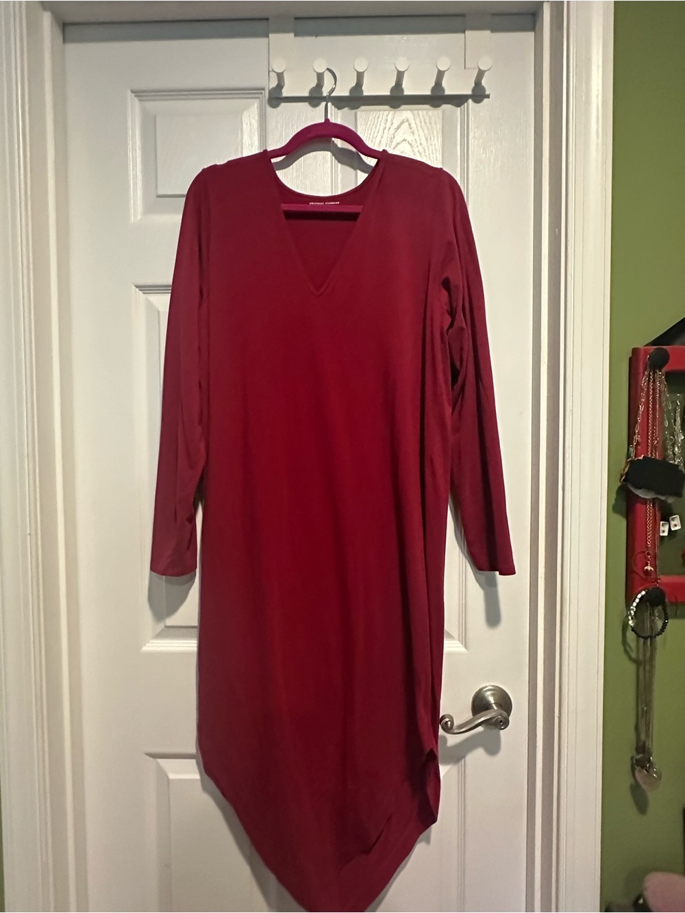 Universal Standard Long Sleeve V-Neck Dress in Wine Red